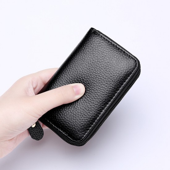 High-quality First-layer Cowhide Rfid Anti-theft Brush Anti-magnetic Organ Card Case Leather Card Holder Multi-card Cowhide Zipper Card Holder