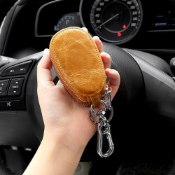 Foreign Trade Hot Sale Retro Oilskin Double Zipper Key Bag Oval Car Key Protective Cover Leather Key Bag