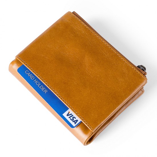 Men's Wallet Genuine Leather Japanese Cross-border Oil Wax Leather Wallet Short Multi-functional Cowhide Coin Purse