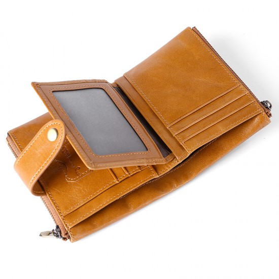 Men's Wallet Genuine Leather Japanese Cross-border Oil Wax Leather Wallet Short Multi-functional Cowhide Coin Purse