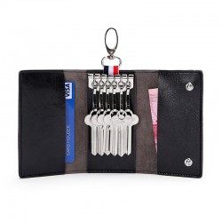 Simple Home Key Bag Multi-functional Waist Hanging Three-fold Key Bag Retro Oil Wax Bright Leather Car Key Bag Leather Case