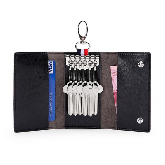 Simple Home Key Bag Multi-functional Waist Hanging Three-fold Key Bag Retro Oil Wax Bright Leather Car Key Bag Leather Case