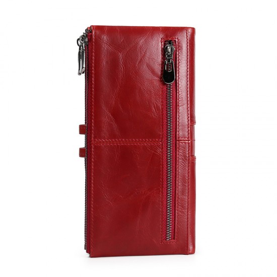 Top Layer Leather Men's And Women's Wallet European And American Long Leather Wallet Wallet Rfid Anti-theft Brush Hand Wallet