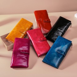 Cross-border Hot-selling Women's Wallet Leather Long Wallet Multi-card Rfid Clutch Retro Oil Wax Leather Coin Purse