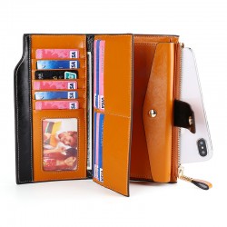 Cross-border Selling Leather Wallet Ladies Long Wallet Rfid Anti-theft Brush Oil Wax Leather Multi-function Wallet Clutch
