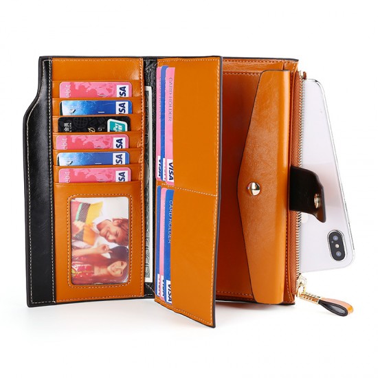 Cross-border Selling Leather Wallet Ladies Long Wallet Rfid Anti-theft Brush Oil Wax Leather Multi-function Wallet Clutch