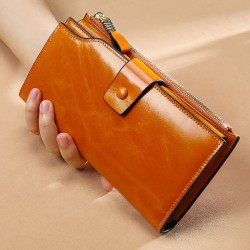 Cross-border Selling Leather Wallet Ladies Long Wallet Rfid Anti-theft Brush Oil Wax Leather Multi-function Wallet Clutch