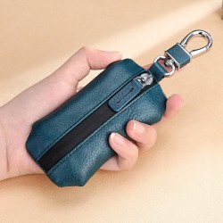 Natural Tumble Top Layer Cowhide Car Key Case Leather Remote Control Protective Case Waterproof Zipper Fashion Key Case