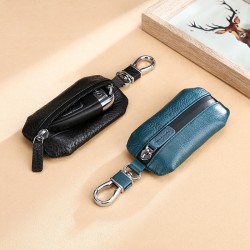 Natural Tumble Top Layer Cowhide Car Key Case Leather Remote Control Protective Case Waterproof Zipper Fashion Key Case