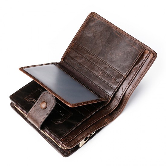 Amazon Explosion Wax Men's Short Wallet Rfid Anti-magnetic Leather Wallet Zipper Coin Coin Purse