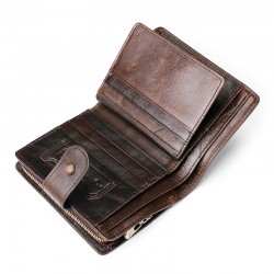 Amazon Explosion Wax Men's Short Wallet Rfid Anti-magnetic Leather Wallet Zipper Coin Coin Purse