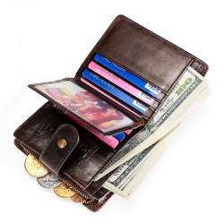 Amazon Explosion Wax Men's Short Wallet Rfid Anti-magnetic Leather Wallet Zipper Coin Coin Purse