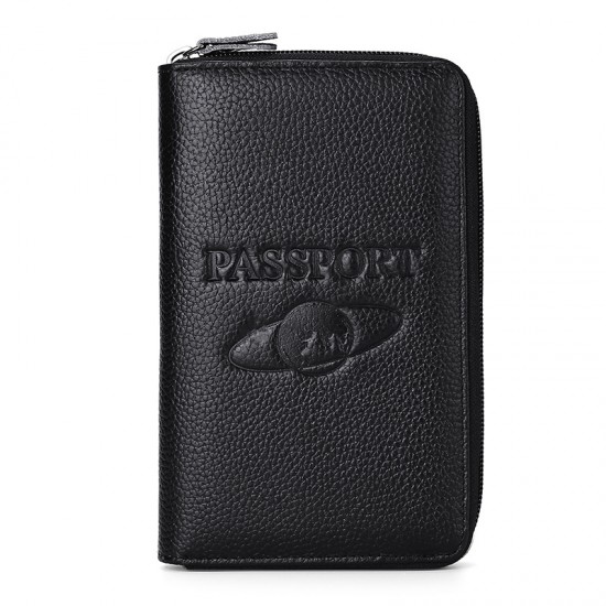 2019 New Genuine Leather Boarding Bag Long Multi-functional Mobile Phone Pocket Litchi Pattern Zipper Airline Ticket Clutch