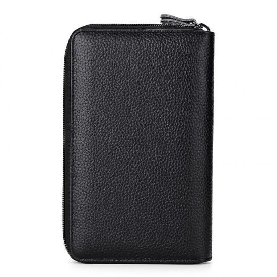 2019 New Genuine Leather Boarding Bag Long Multi-functional Mobile Phone Pocket Litchi Pattern Zipper Airline Ticket Clutch