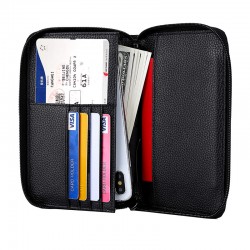 2019 New Genuine Leather Boarding Bag Long Multi-functional Mobile Phone Pocket Litchi Pattern Zipper Airline Ticket Clutch