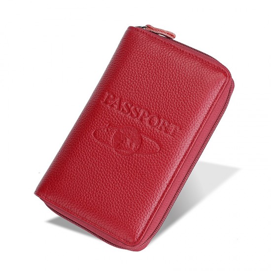 2019 New Genuine Leather Boarding Bag Long Multi-functional Mobile Phone Pocket Litchi Pattern Zipper Airline Ticket Clutch