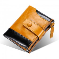 Men's Short Double Zipper Wallet Leather European And American Cross-border Leisure Wallet Stitching First Layer Leather Wallet Direct Sales