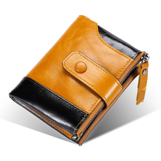 Men's Short Double Zipper Wallet Leather European And American Cross-border Leisure Wallet Stitching First Layer Leather Wallet Direct Sales Men's Short Double Zipper Wallet Leather European And American Cross-border Leisure Wallet Stitching First Layer Leather Wallet Direct Sales