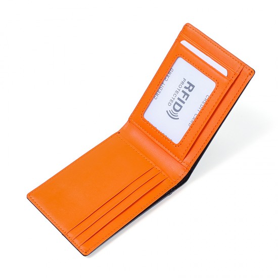 Cross-border New European And American Men's Fashion Leather Wallet Rfid Anti-theft Brush Short Gold Clip Push Card Wallet