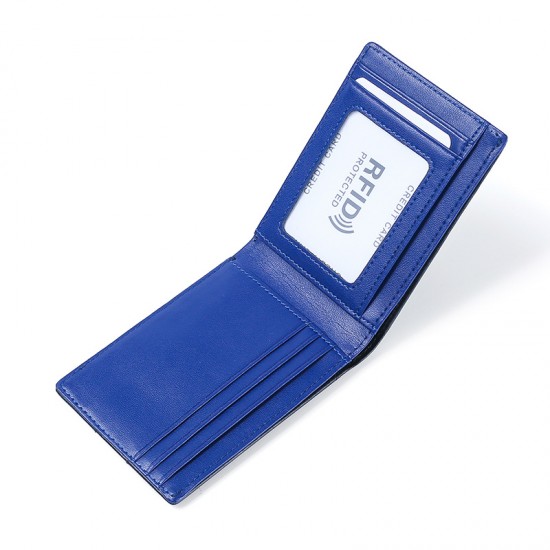Cross-border New European And American Men's Fashion Leather Wallet Rfid Anti-theft Brush Short Gold Clip Push Card Wallet