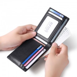 Cross-border New European And American Men's Fashion Leather Wallet Rfid Anti-theft Brush Short Gold Clip Push Card Wallet