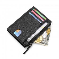Cross-border Genuine Leather Ultra-thin Card Holder Amazon Rfid Mini Cowhide Card Holder Push Cross Pattern Zipper Small Coin Purse