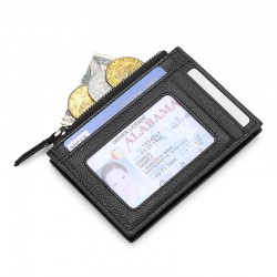 Cross-border Genuine Leather Ultra-thin Card Holder Amazon Rfid Mini Cowhide Card Holder Push Cross Pattern Zipper Small Coin Purse