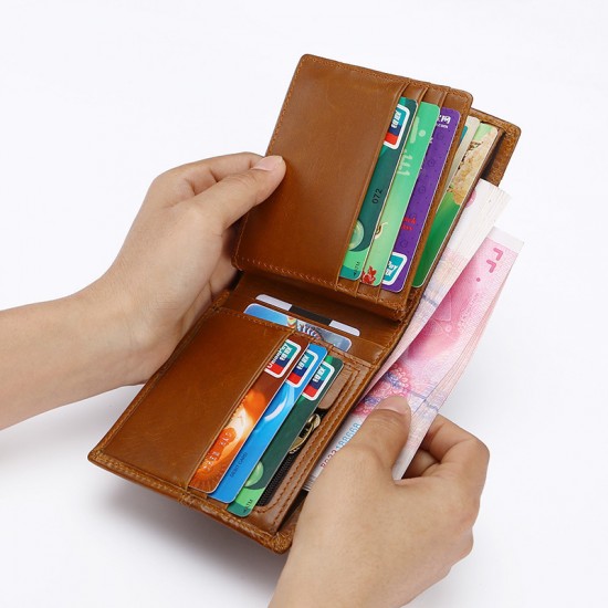 European And American Top-layer Leather Men's Wallet Retro Leather Short Wallet Rfid Anti-magnetic Multi-function Card Holder
