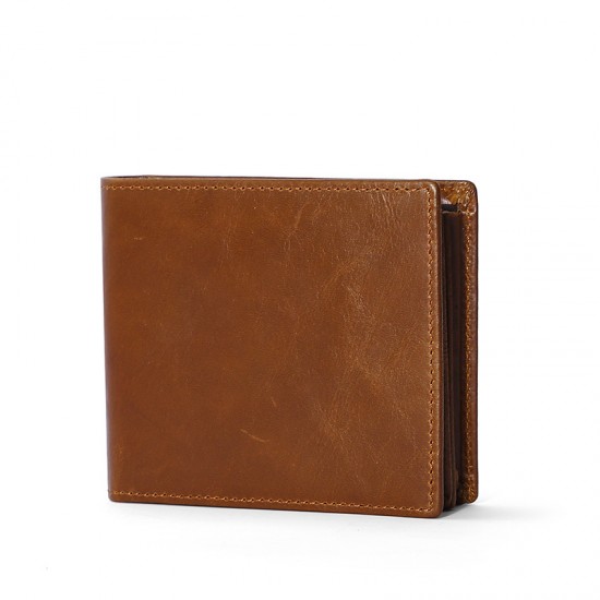 Cross-border Leather Wallet Retro Oil Wax Leather Men's Short Money Clip Coin Purse Rfid Anti-theft Card Position Coin Purse