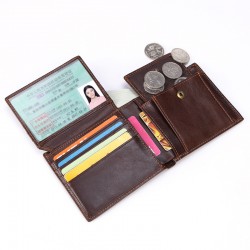 Amazon Explosion Leather Wallet Multi Card Retro Oil Wax Leather Wallet Anti Rfid Theft Brush Short Coin Purse