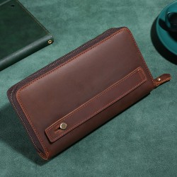 Imported Crazy Horse Leather Men's Clutch Bag Long Leather Wallet Retro Cowhide High-end Handbag Zipper Mobile Phone Bag