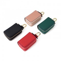 New Double Zipper Car Key Leather Cover Leather Car Key Bag Men's And Women's Leather Hook Key Bag