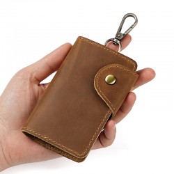 Retro Crazy Horse Leather Home Key Bag Top Layer Cowhide Car Key Bag Genuine Leather Men's And Women's Hanging Buckle Lock Key Bag