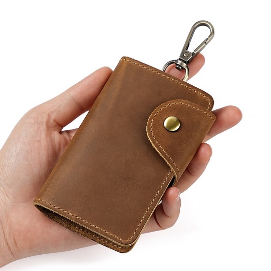 Retro Crazy Horse Leather Home Key Bag Top Layer Cowhide Car Key Bag Genuine Leather Men's And Women's Hanging Buckle Lock Key Bag