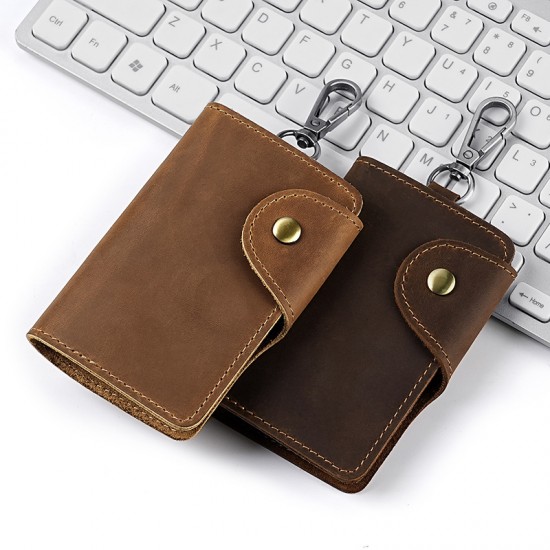 Retro Crazy Horse Leather Home Key Bag Top Layer Cowhide Car Key Bag Genuine Leather Men's And Women's Hanging Buckle Lock Key Bag