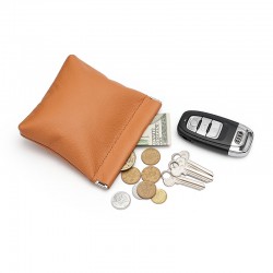 New Leather Gold Shrapnel Wallet Head Layer Leather Automatic Closing Coin Purse First Jewelry Lipstick Earphone Storage