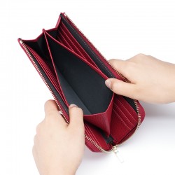 Women's Leather Wallet Rfid Anti-degaussing Card Case 7-word Zipper Large Capacity Clutch Top Layer Cowhide Wallet Women