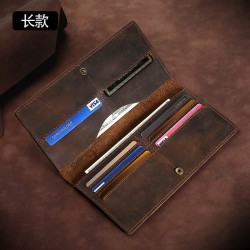Readable Retro Crazy Horse Cowhide Men's Long  Medium And Short Wallet Oil-impregnated Leather Multi-card Leather Dollar Wallet