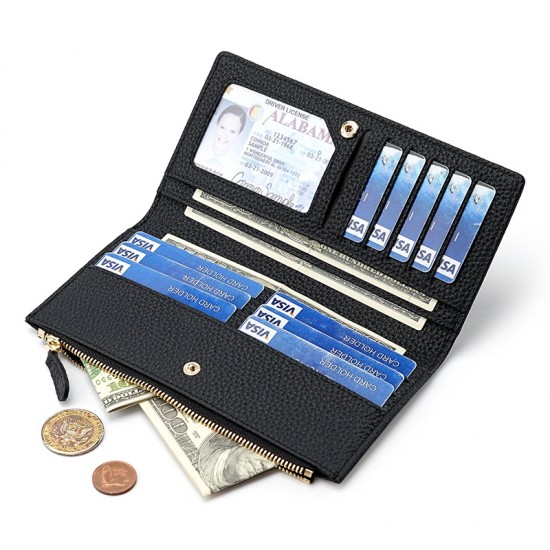 Foreign Trade Hot Fashion New Leather Ladies Wallet Rfid Anti-magnetic Anti-theft Brush Layer Cowhide Long Wallet