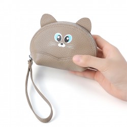 Creative New First Layer Leather Ladies Wallet Multifunctional Change Key Bag Cat Head Hand Bag Live Supply