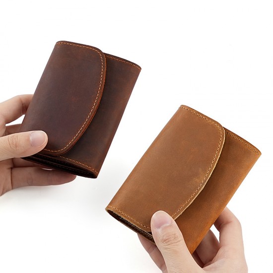 Cross-border Multi-functional Card Bag Crazy Horse Leather Card Bag Retro First Layer Cowhide Card Holder Men's And Women's Short Small Coin Purse