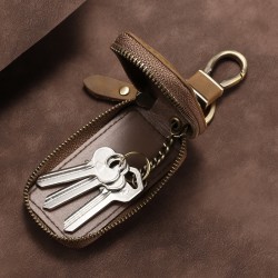 Multi-functional Single Zipper Car Key Case Head Layer Cowhide Key Leather Case Retro Universal Waist Hanging Car Key Case