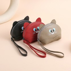 Creative New First Layer Leather Ladies Wallet Multifunctional Change Key Bag Cat Head Hand Bag Live Supply