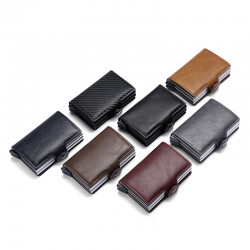 Amazon Source Explosions Pu Card Bag Double Aluminum Alloy Automatic Elastic Card Box Aliexpress Card Holder Rfid Card Holder