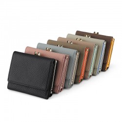 First Layer Cowhide Japanese Wallet Rfid Multi-card Wallet Contrast Coin Clip Gold Clip Hinged Leather Coin Wallet