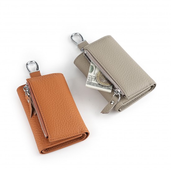 Upgraded Multifunctional Genuine Leather Wallet Top Layer Cowhide Men's And Women's Key Case Hook Buckle Wallet Zipper Coin Purse