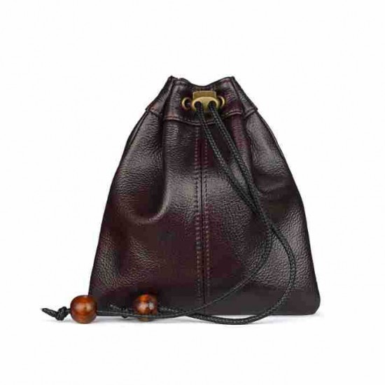 Advanced Sense Pocket Top Layer Cowhide Lucky Bag Drawstring Coin Purse Gold And Silver Jewelry Bag Headphones Lipstick Storage
