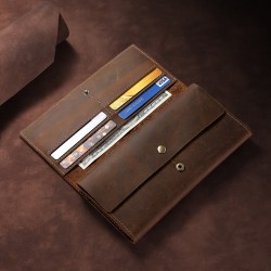 Men's Crazy Horse Leather Long 30% Discount Wallet Oil-soaked Leather Mobile Phone Bag Men's Card Bag Leather Wallet Wholesale Foreign Trade