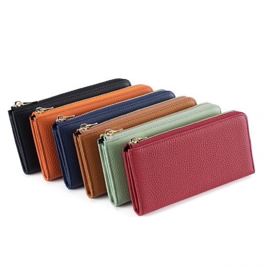 Women's Leather Wallet Rfid Anti-degaussing Card Case 7-word Zipper Large Capacity Clutch Top Layer Cowhide Wallet Women