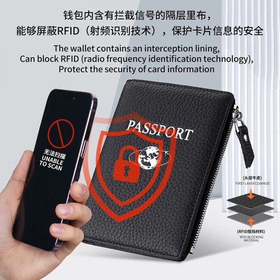 Cross-border Explosions First Layer Cowhide Rfid Passbook Bag Leather Multi-card Id Bag Silk Screen Passport Passbook Holder